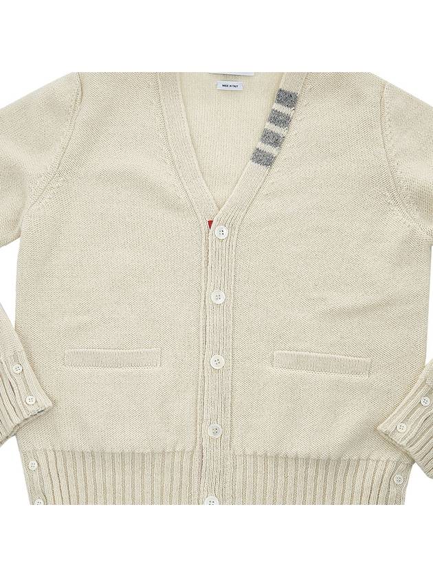 Reverse Jersey Stitch Donegal 4 Bar V Neck Cardigan White - THOM BROWNE - BALAAN 7