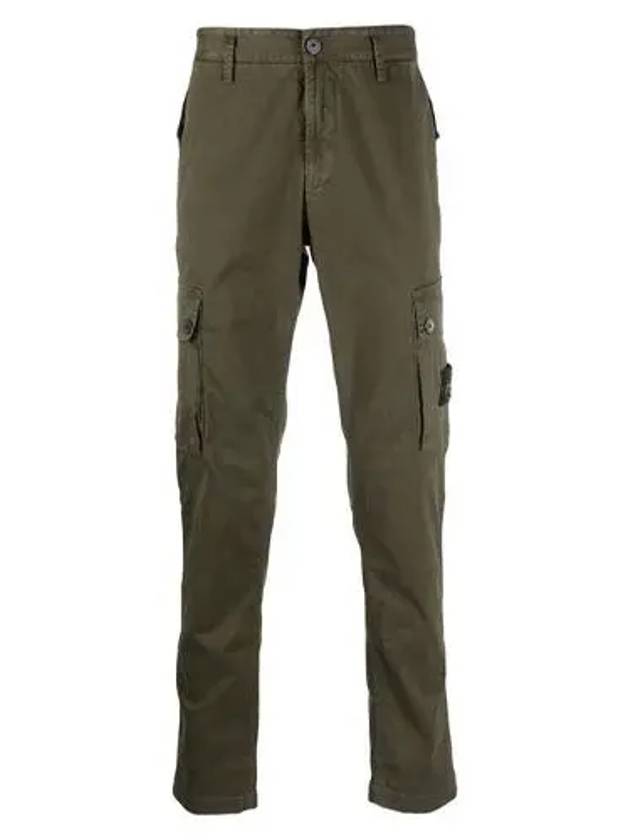 Garment Dyed Old Effect Stretch Broken Twill Cotton Cargo Pants Olive Green - STONE ISLAND - BALAAN 2