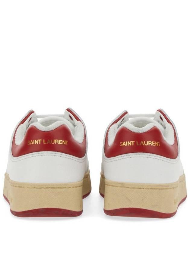 Crack Lace Up Calf Leather Low Top Sneakers White Red - SAINT LAURENT - BALAAN 5