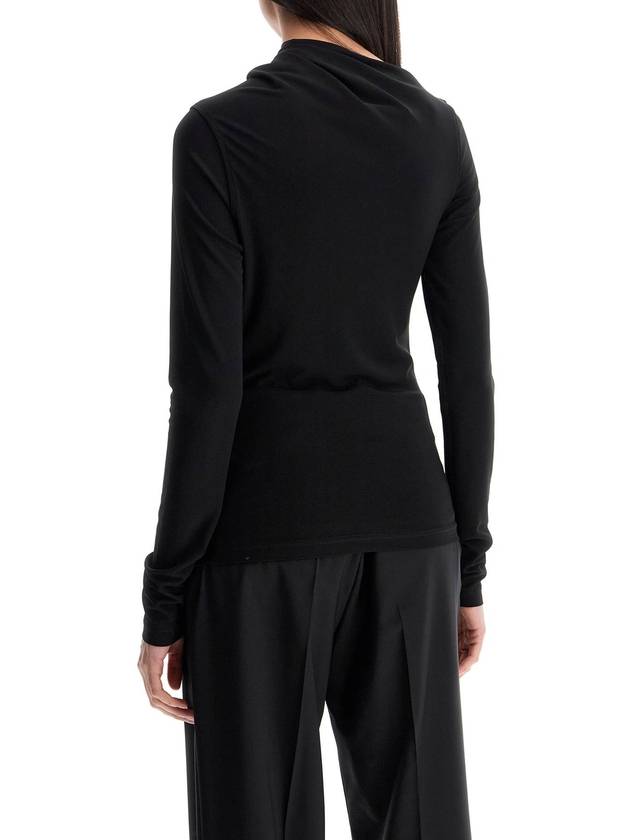 black draped jersey top with long sleeves and wide neck slim fit - TOTEME - BALAAN 3