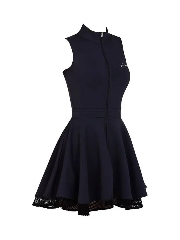 Women's Golf Wear Front Zipper Double Flare Dress Black - J JANE - BALAAN 4