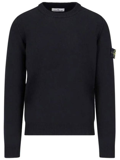 Logo Patch Crew Neck Wool Knit Top Black - STONE ISLAND - BALAAN 2