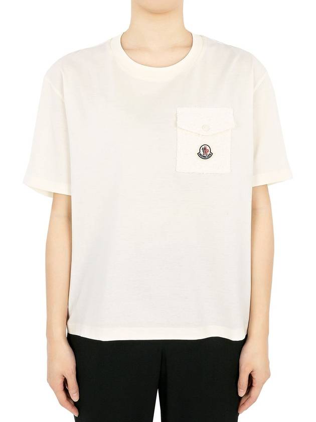 Moncler Women s Logo Patch Pocket Short Sleeve Ivory 8C00022 89AI9 034 - MONCLER - BALAAN 1