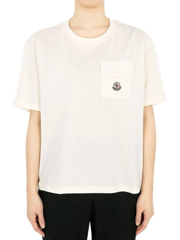 Moncler Women s Logo Patch Pocket Short Sleeve Ivory 8C00022 89AI9 034 - MONCLER - BALAAN 1