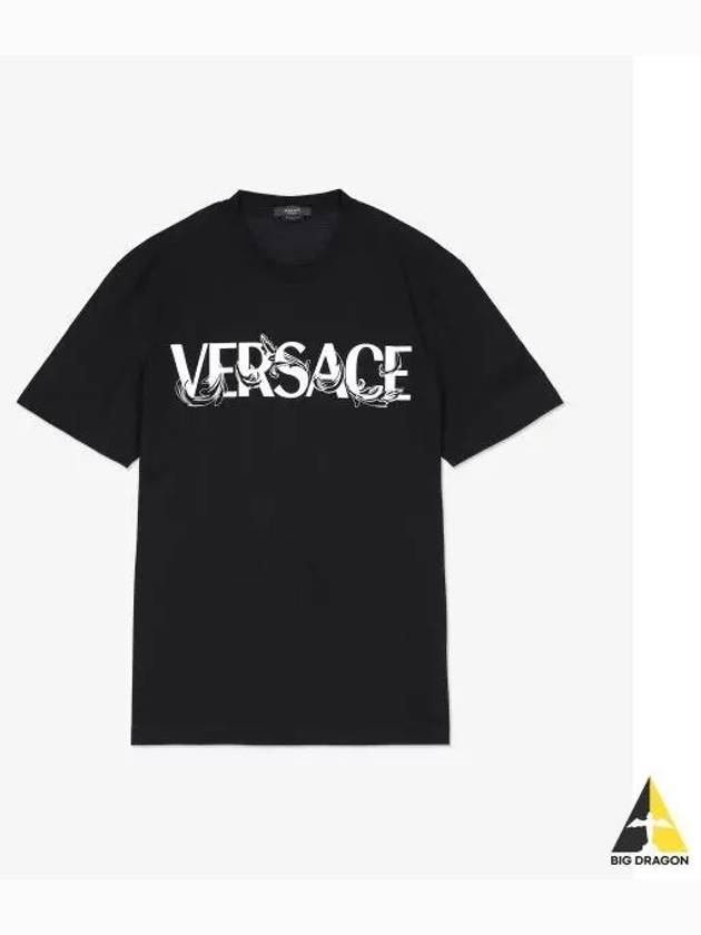 Men's Barocco Silhouette Logo Short Sleeve T-Shirt Black - VERSACE - BALAAN 2