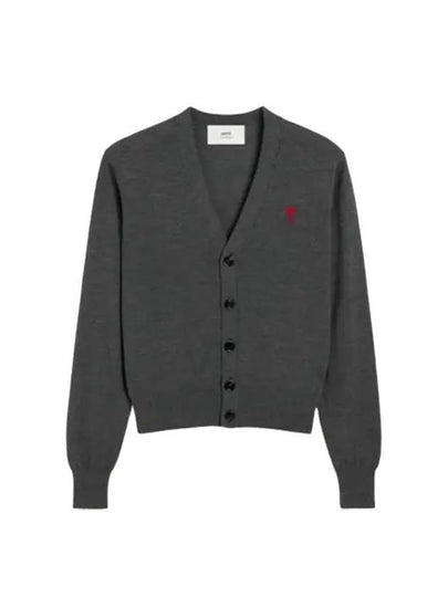 Heart Logo Wool Cardigan Heather Grey - AMI - BALAAN 2