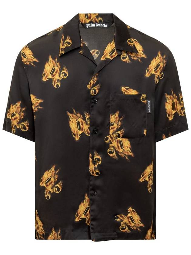 Burning Monogram Short Sleeve Shirt Black - PALM ANGELS - BALAAN 2