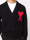 Intarsia Big Heart Logo Oversized Virgin Wool Cardigan Black - AMI - BALAAN 4