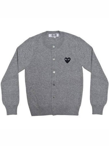 Black Wappen Wool Round Neck Cardigan Gray - COMME DES GARCONS PLAY - BALAAN 1