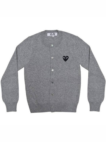 Black Heart Wappen Wool Round Neck Cardigan Grey - COMME DES GARCONS PLAY - BALAAN 1