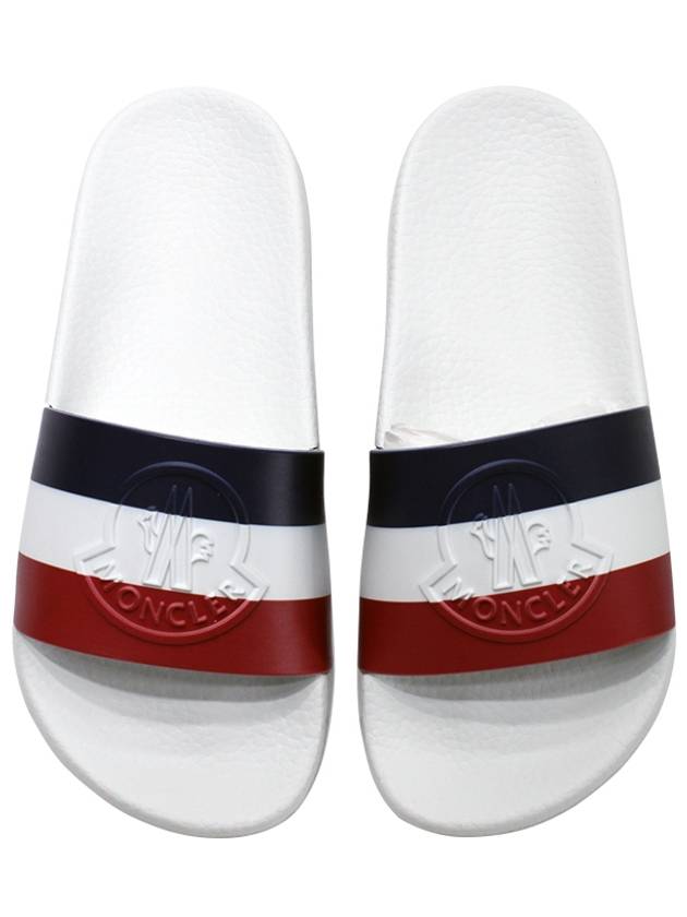 Women's Logo Striped Slippers White - MONCLER - BALAAN.