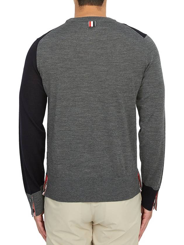 Tonal Crew Neck Virgin Wool Knit Top Grey Navy - THOM BROWNE - BALAAN 5