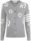 Cotton Anchor Intarsia 4-Bar Crewneck Cardigan Grey - THOM BROWNE - BALAAN 2