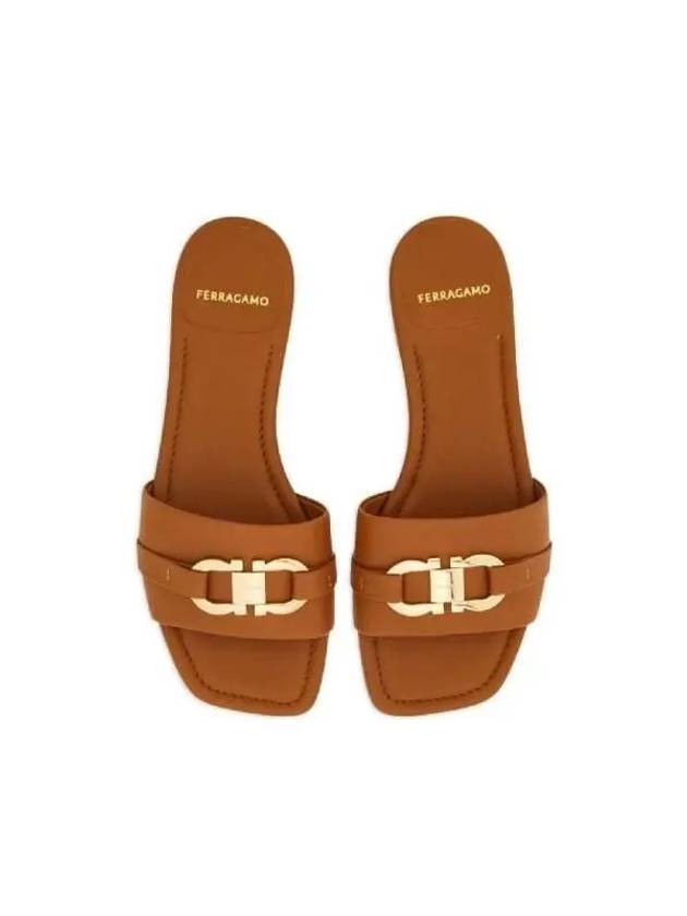 FERRAGAMO Double Gancini Leather Flat Sandals 769637 - SALVATORE FERRAGAMO - BALAAN 4