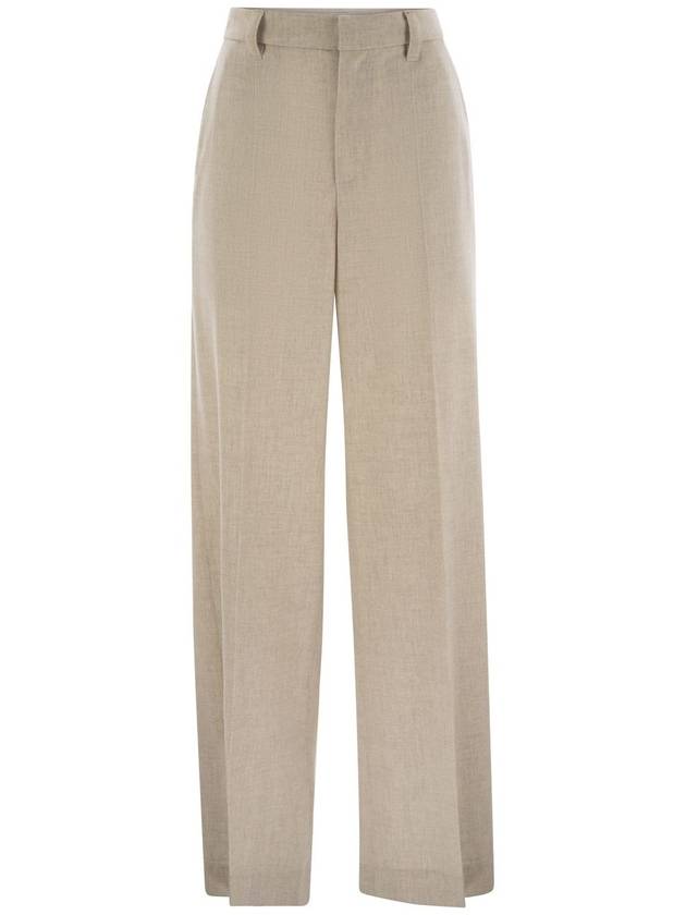 Wide high-waisted wool and cashmere trousers with necklace - BRUNELLO CUCINELLI - BALAAN 1