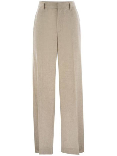 Wide high-waisted wool and cashmere trousers with necklace - BRUNELLO CUCINELLI - BALAAN 1