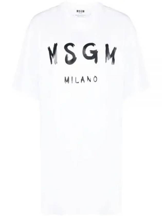 Milano Brushed Logo Short Sleeve Short Dress White - MSGM - BALAAN 2