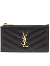 Monogram Fragment Zipper Card Wallet Black - SAINT LAURENT - BALAAN 2