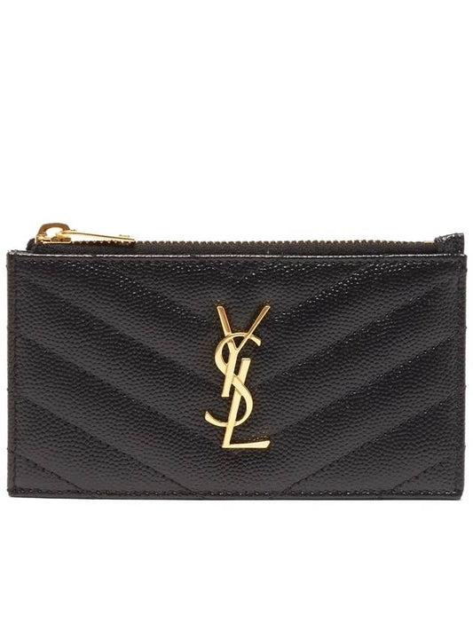 Monogram Fragment Zipper Card Wallet Black - SAINT LAURENT - BALAAN 2