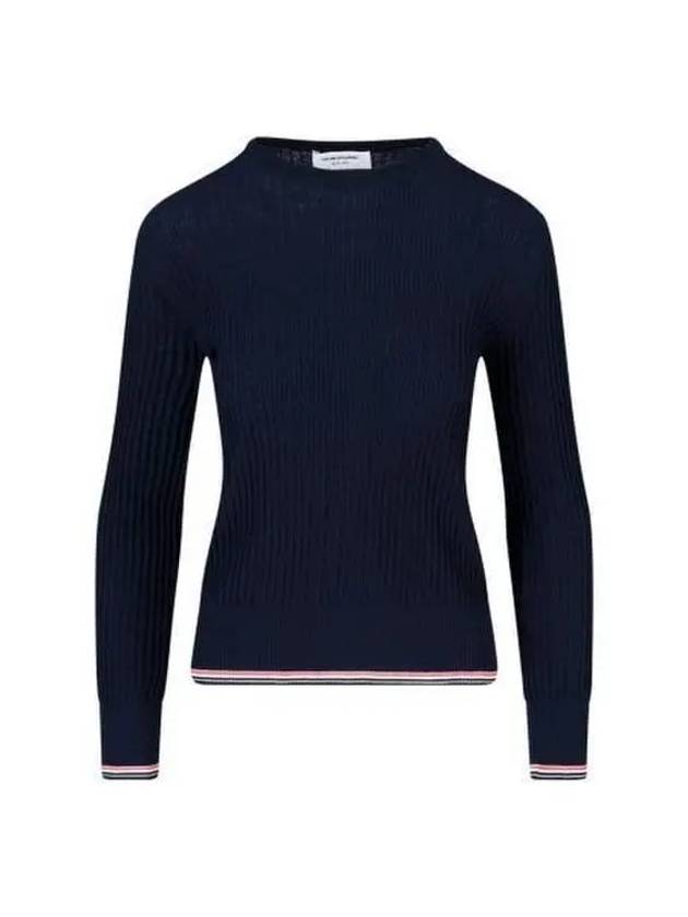 Women's Lightweight Baby Cable Wool Knit Top Navy - THOM BROWNE - BALAAN 2