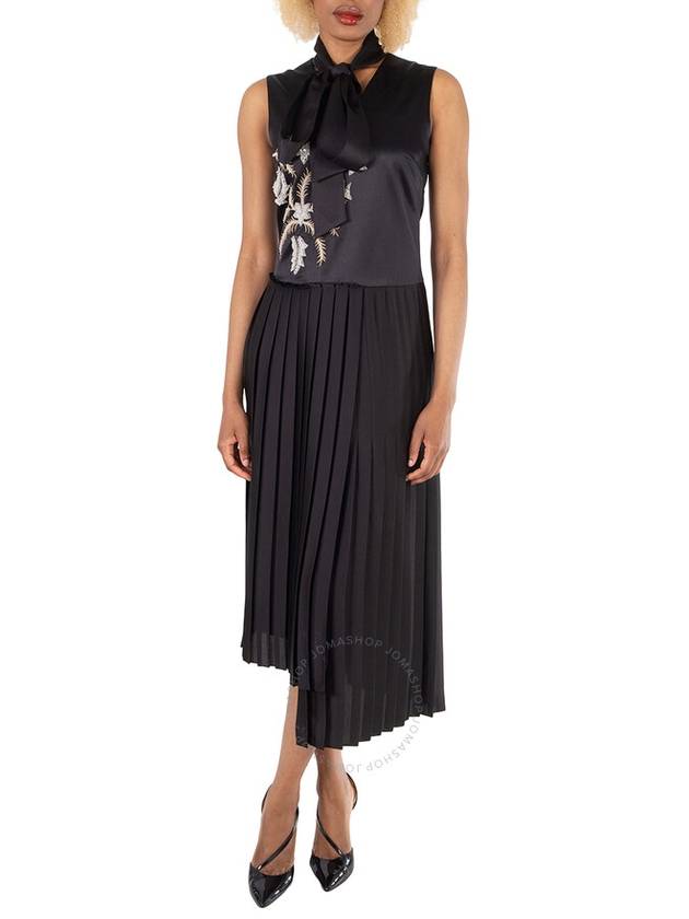 Women's Flor Embroidered Asymmetrical Pleated Midi Dress Black - BURBERRY - BALAAN 3