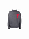 Big Heart Logo Wool Knit Turtleneck Grey - AMI - BALAAN 9