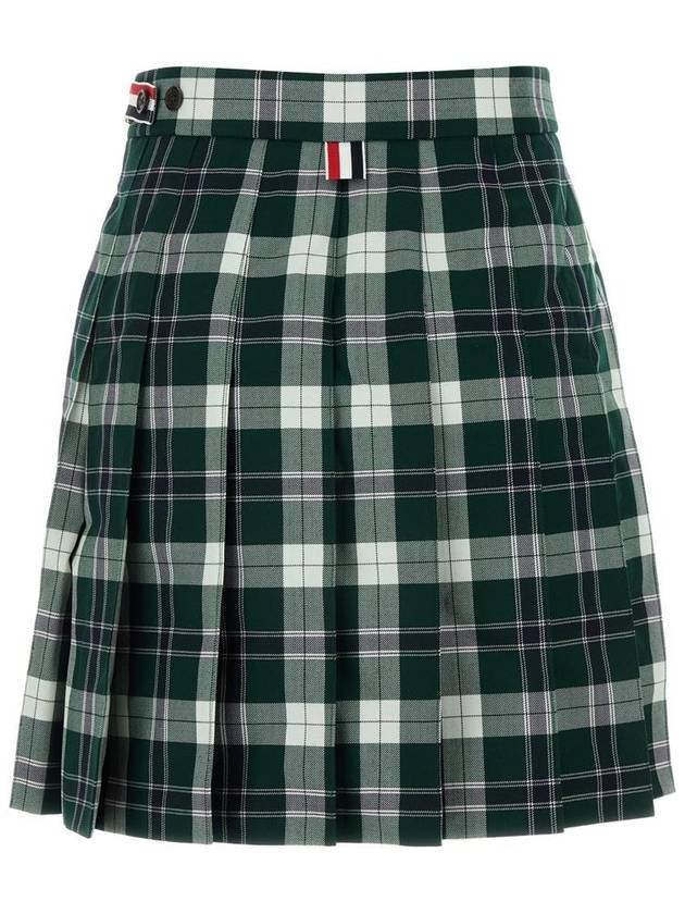 Women's Tartan Twill Mini Pleated Skirt Green - THOM BROWNE - BALAAN 3