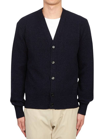 Heart Logo V Neck Cashmere Cardigan Navy - AMI - BALAAN 2