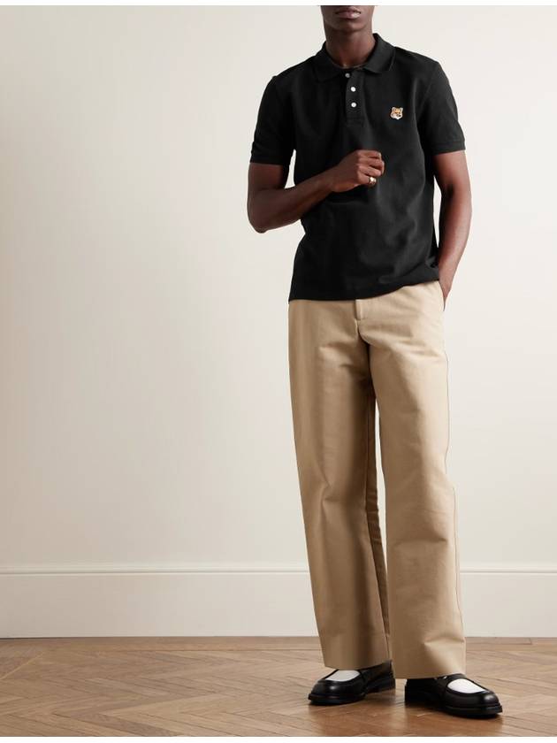 Fox Head Patch Cotton Polo Shirt Black - MAISON KITSUNE - BALAAN 3