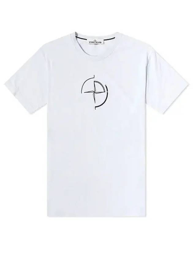 Men's Compass Embroidery Back Lettering Short Sleeve T-Shirt White - STONE ISLAND - BALAAN 1