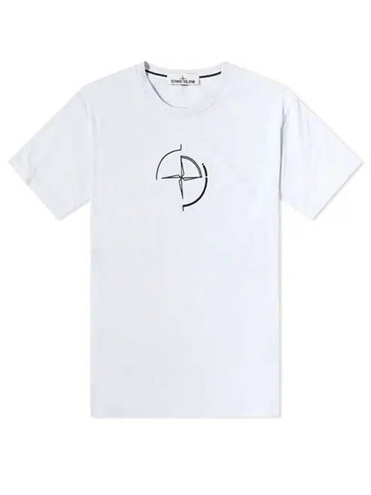 Men's Compass Embroidery Back Lettering Short Sleeve T-Shirt White - STONE ISLAND - BALAAN 1