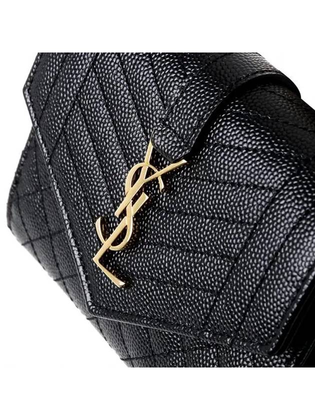 Monogram Envelope Compact Tri-Fold Matelasse Halfwallet Black - SAINT LAURENT - BALAAN 6