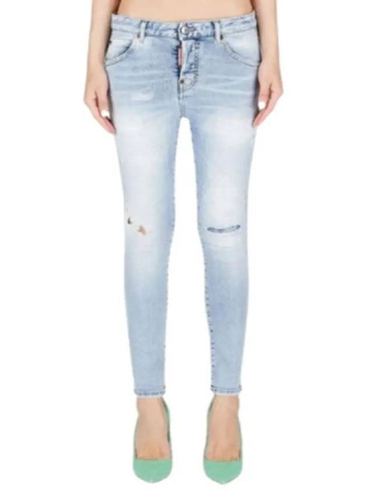 Distressed Cool Girl Skinny Jeans Light Blue - DSQUARED2 - BALAAN 2