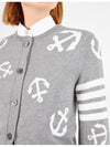 Cotton Anchor Intarsia 4-Bar Crewneck Cardigan Grey - THOM BROWNE - BALAAN 6