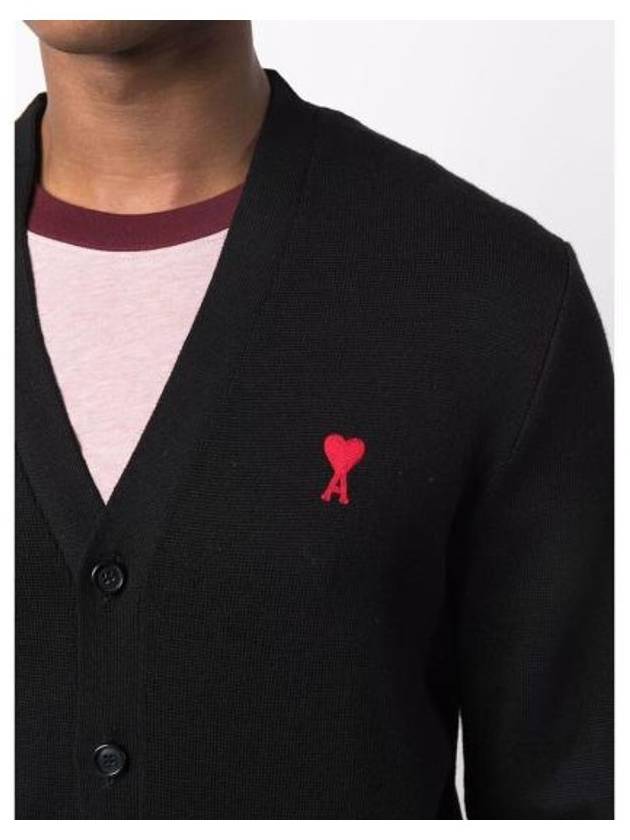 Heart Logo Merino Wool Cardigan Black - AMI - BALAAN 3