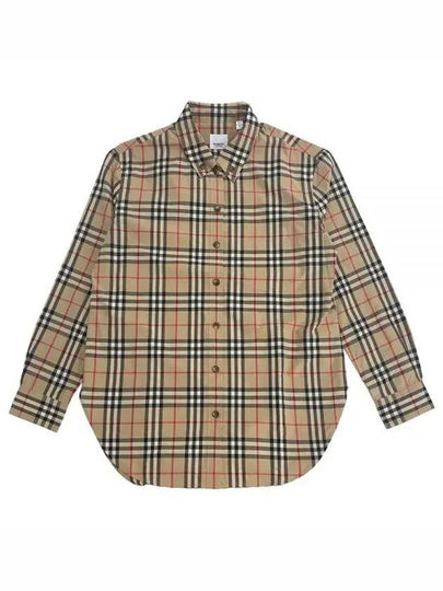 Women's Check Vintage Cotton Long Sleeve Shirt Beige - BURBERRY - BALAAN 2