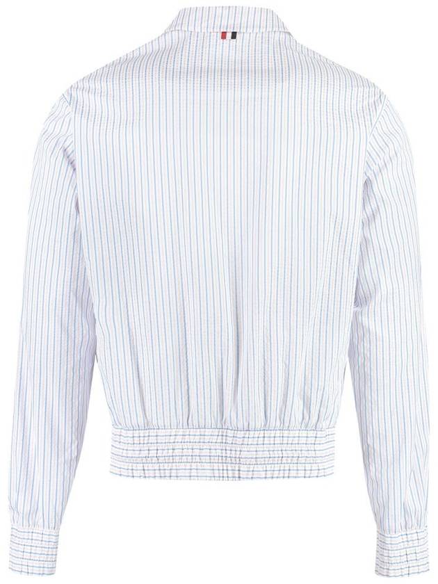 Drawstring Striped Shirt Jacket Light Blue - THOM BROWNE - BALAAN 3