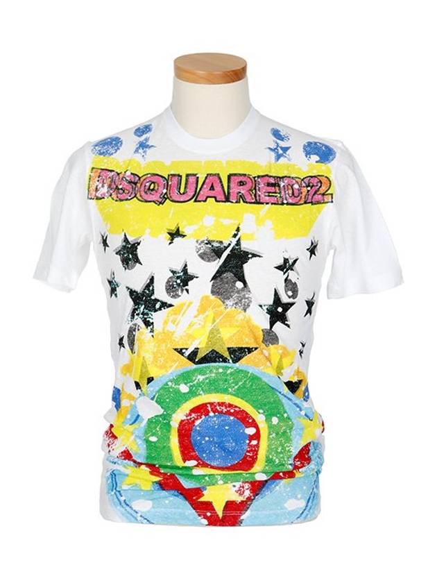 Men's Vintage Star Printing Short Sleeve T-Shirt Blue - DSQUARED2 - BALAAN 2