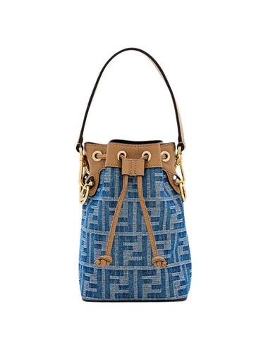 Mon Tresor FF Logo Denim Bucket Bag Light Blue - FENDI - BALAAN 1