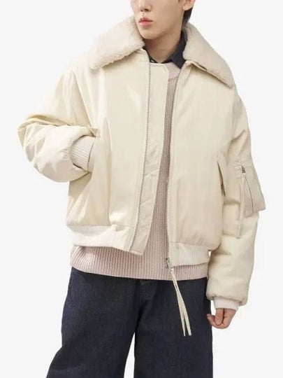 Shearling Collar Bomber Jacket Cream - AMI - BALAAN 2