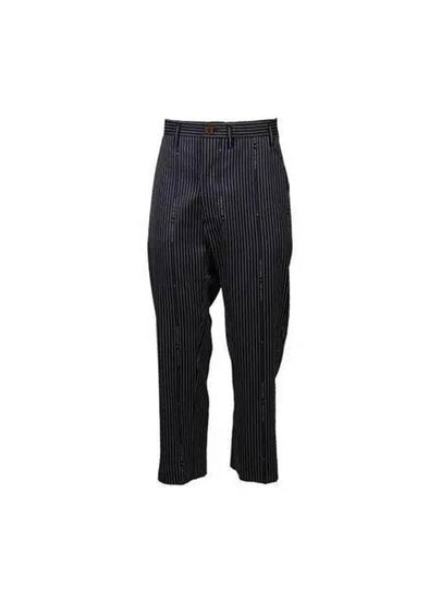 Striped Cropped Virgin Wool Straight Pants Black - VIVIENNE WESTWOOD - BALAAN 2