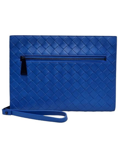 Women s 601056 Blue Intrecciato Document Clutch Wrist Strap - BOTTEGA VENETA - BALAAN 1