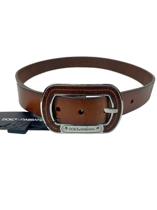 Logo Silver Buckle Leather Belt Brown - DOLCE&GABBANA - BALAAN 2