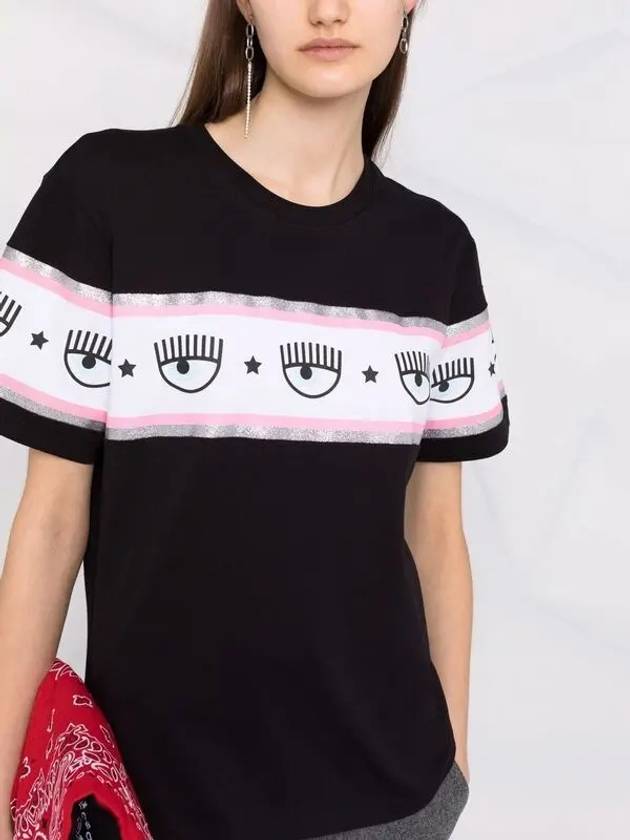 Eye Logo Cotton Short Sleeve T-Shirt Black - CHIARA FERRAGNI - BALAAN 4