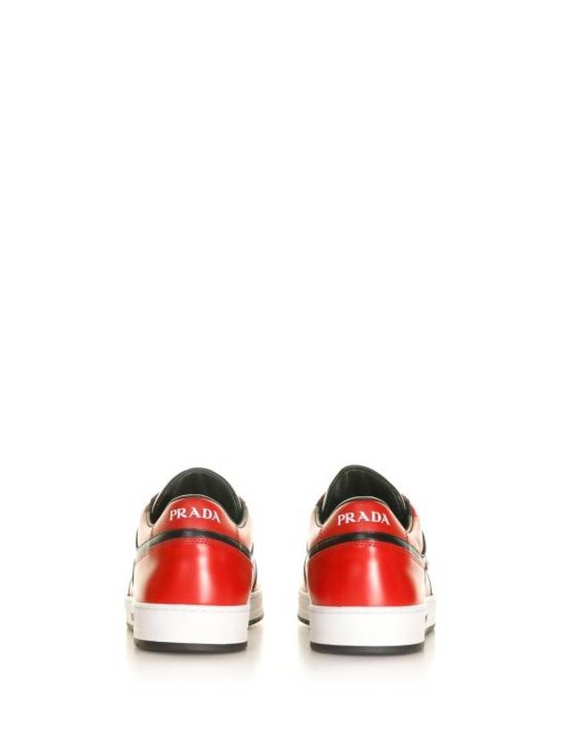 Men's Downtown Triangle Logo Leather Low Top Sneakers Red - PRADA - BALAAN 4