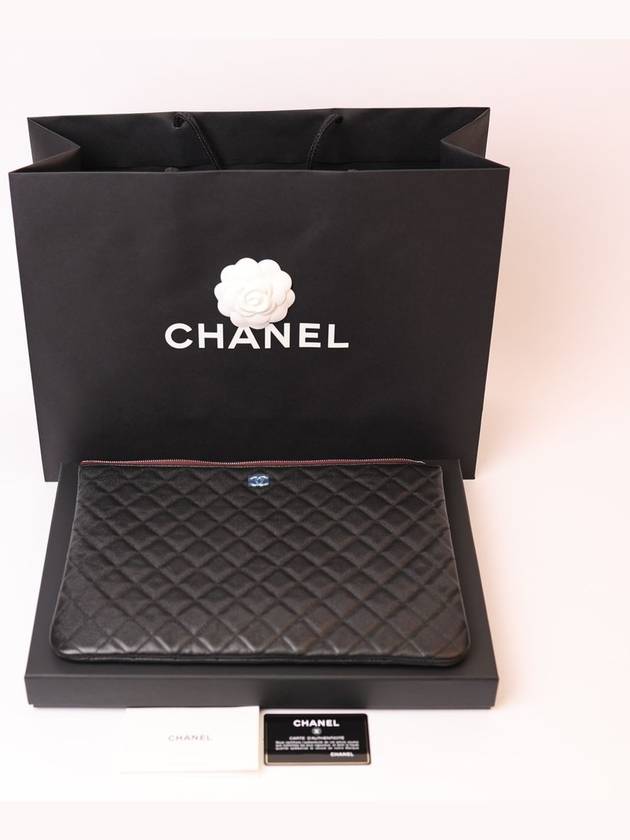 Large Classic Caviar Silver Logo Clutch Bag Black - CHANEL - BALAAN 7