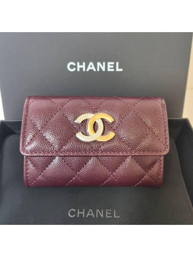 Snap card wallet shiny grained calfskin strass real gold metal burgundy AP4178 AP0214 - CHANEL - BALAAN 1