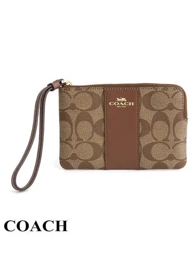 Corner Zipper Wristlet Signature Canvas Clutch Bag Brown - COACH - BALAAN 2