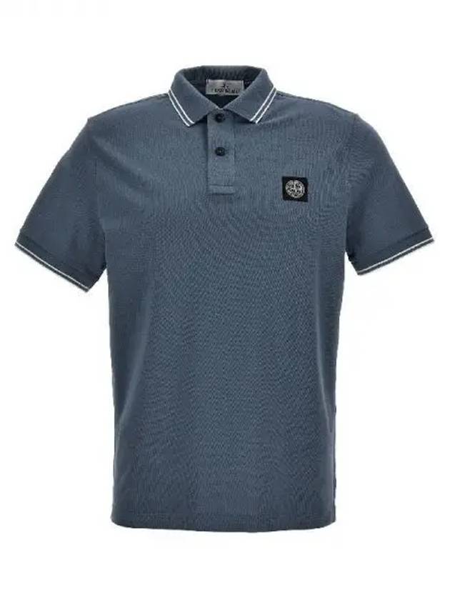 Stretch Cotton Pique Short Sleeve Polo Shirt Light Blue - STONE ISLAND - BALAAN 2