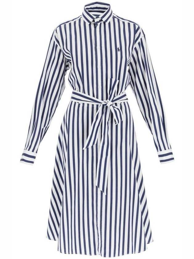 Striped Poplin Shirt Midi Dress Navy White - POLO RALPH LAUREN - BALAAN 1